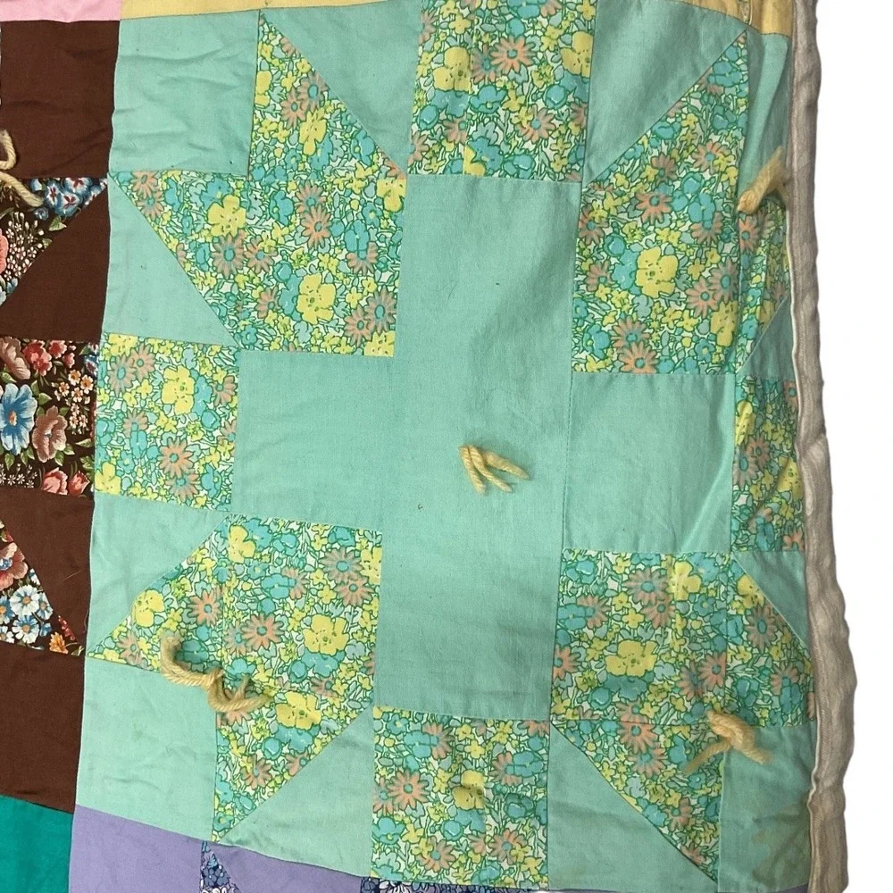 Vintage Handmade‎ Bears Paw Patchwork Quilt 1940s-1950s Cotton Hand-Tied Full Sz